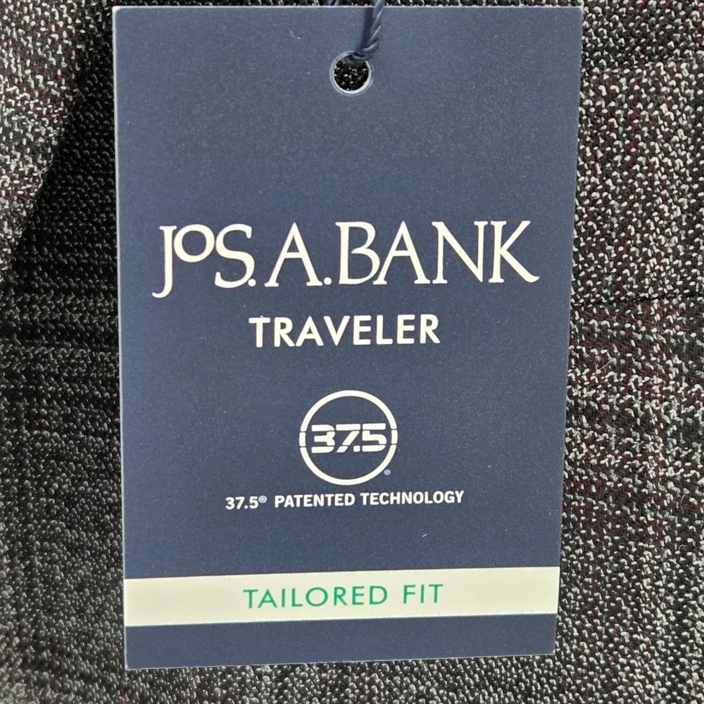Jos A Bank‎ Traveler Blazer Mens 44R Grey Plaid Wool Blend Tailored Fit